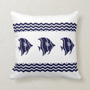 navy fish on white PILLOW coastal living