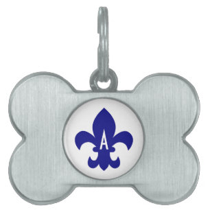Navy Fleur de Lis Monogram Pet Tag