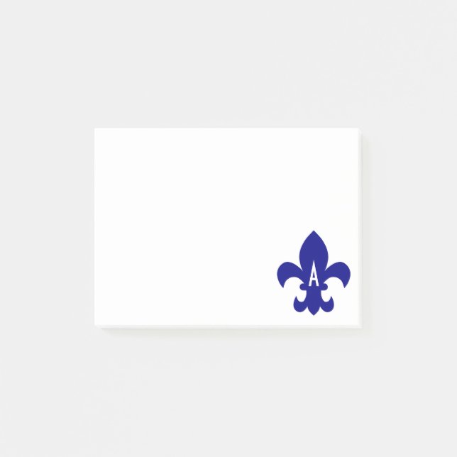 Navy Fleur de Lis Monogram Post-it Notes (Front)