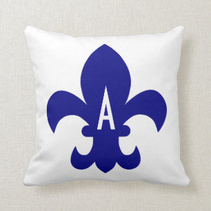 Navy Fleur de Lis Monogram Throw Pillow