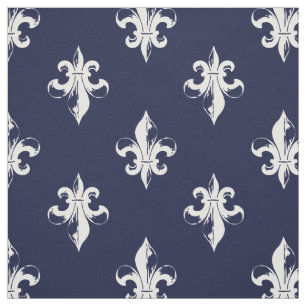 Navy Fleur De Lis Pattern Fabric