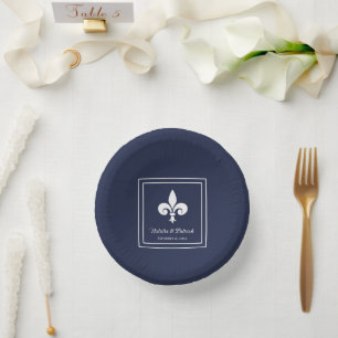 Navy Fleur de Lis Wedding Paper Bowls Plate