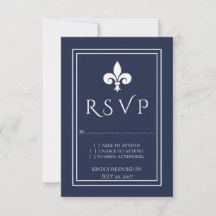 Navy Fleur de Lis Wedding RSVP Card