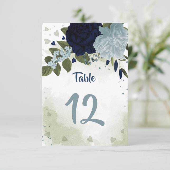 navy & fleurs bleu poussiéreux numéro de table ver (Debout devant)