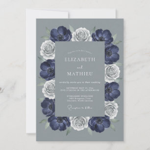 Navy Floral Arch Romance Wedding Invitation