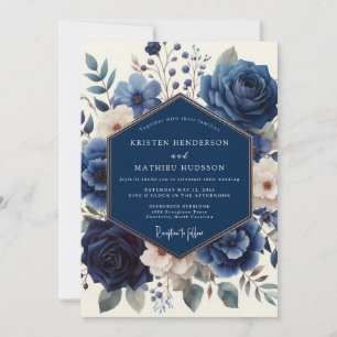 Navy Floral Artistry Wedding Invitation