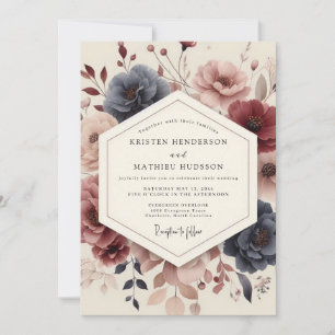 Navy Floral Bloom Wedding Invitation