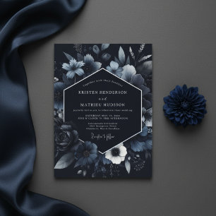 Navy Floral Bloom Wedding Invitation