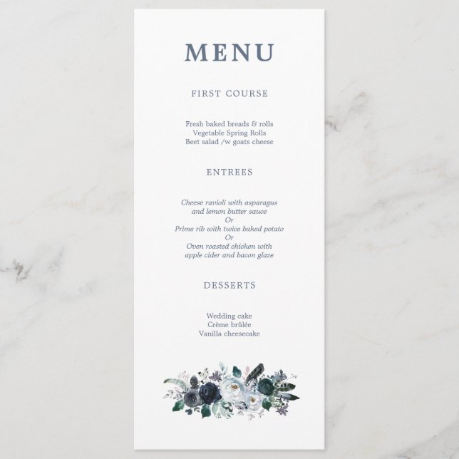 Navy Floral Boho Wedding Menu (Front)