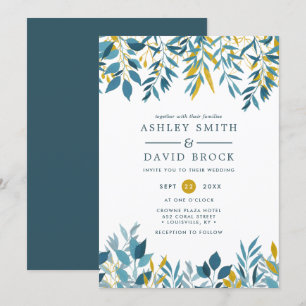 Navy Floral Botanical Watercolor Wedding Invitatio Invitation