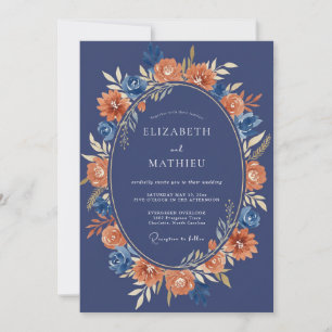 Navy Floral Brushstroke Wedding Invitation