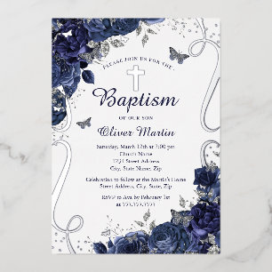 Navy Floral Butterfly Boy Baptism 