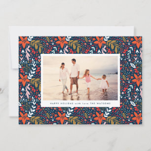 Navy Floral Christmas Pretty Holiday Photo Card