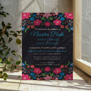 Navy Floral Colourful Elegant Boda Spanish Wedding Invitation