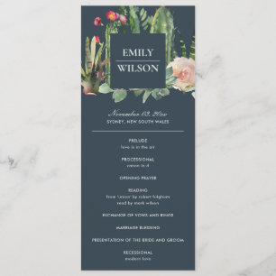 NAVY FLORAL DESERT CACTI WEDDING CEREMONY PROGRAM
