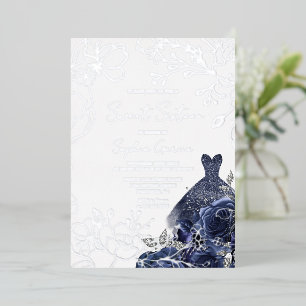 Navy Floral & Dress Sweet 16 Silver Leaf 
