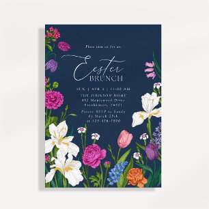 Navy Floral Elegant Easter Brunch Invitation