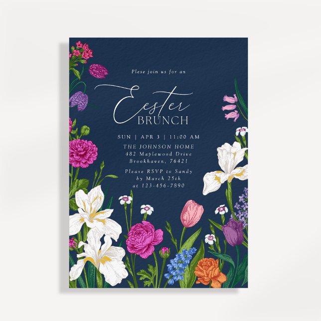 Navy Floral Elegant Easter Brunch  Invitation (Creator Uploaded)