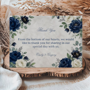 Navy Floral Elegant Thank You Card