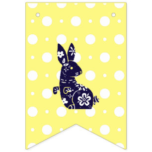 Navy Floral Folk-Art Bunny Easter Bunting Flags