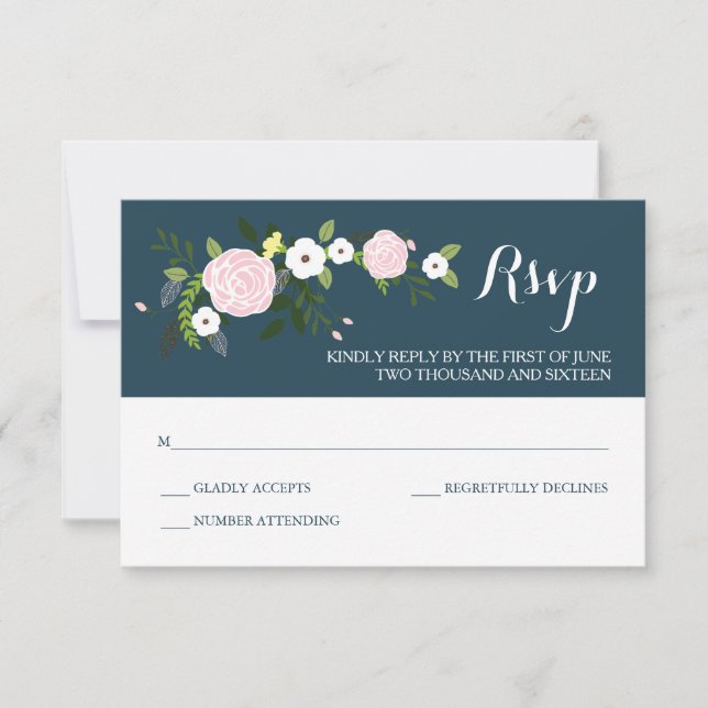 Navy Floral Garden RSVP Card (Front)