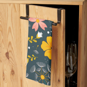 Navy Floral Garden Whimsical Spring Pattern Kitchen Towel