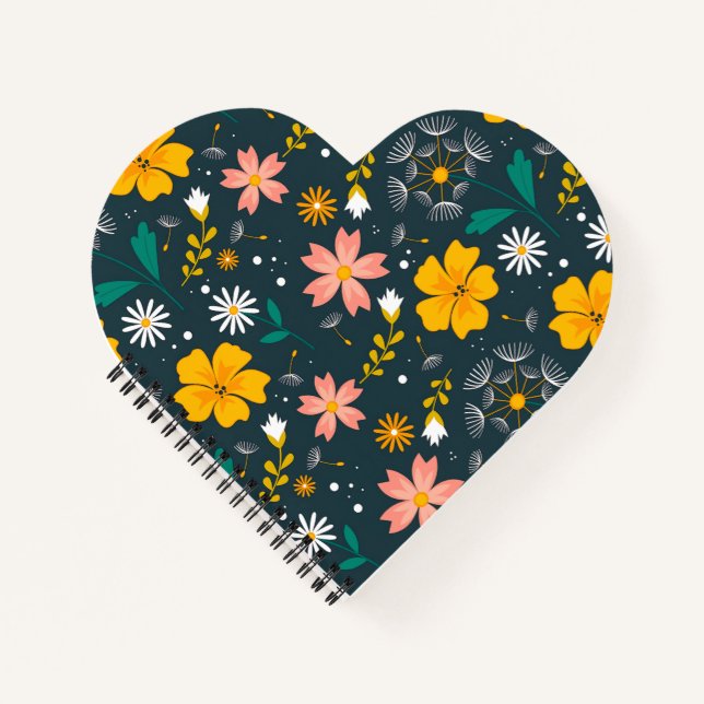 Navy Floral Garden Whimsical Spring Pattern Notebook (Front)