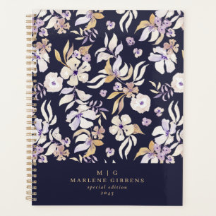 Navy  floral, gold monogram, autumn   planner
