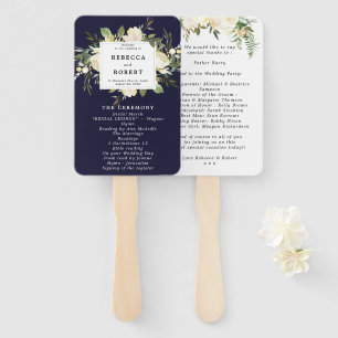 navy floral greenery wedding program fans
