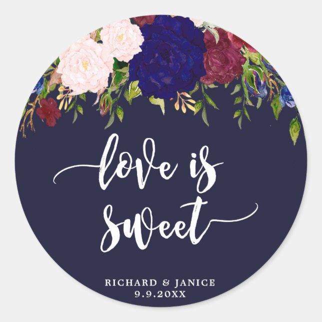navy floral love is sweet favour sticker wedding (Front)