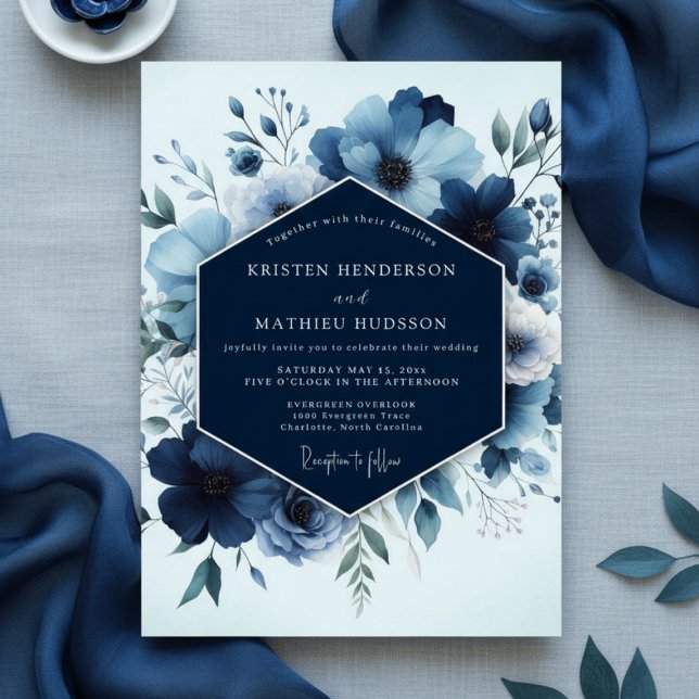Navy Floral Lush Romance Wedding Invitation (Creator Uploaded)
