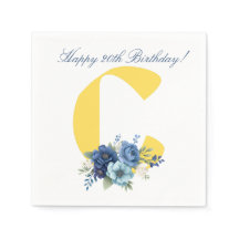 Navy Floral Monogram 20th Birthday
