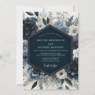 Navy Floral Moody Wedding Invitation