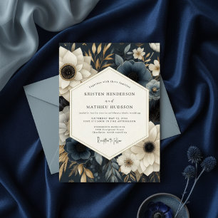 Navy Floral Opulence Wedding Invitation