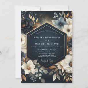 Navy Floral Opulent Wedding Invitation