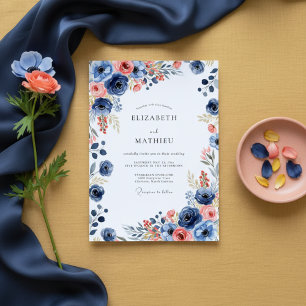 Navy Floral Painterly Wedding Invitation