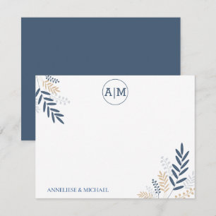Navy Floral Personalize and Monogram Card