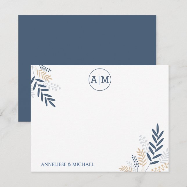 Navy Floral Personalize and Monogram Card (Front/Back)