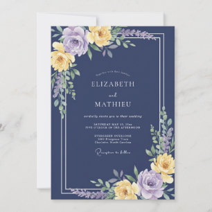 Navy Floral Romantic Botanical Wedding Invitation