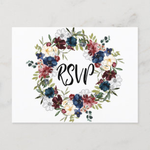 Navy Floral RSVP Reminder Postcard