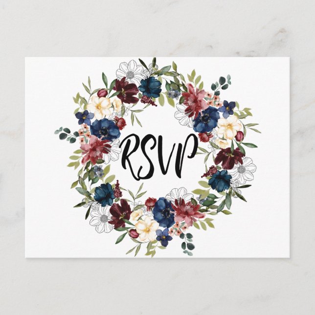 Navy Floral RSVP Reminder Postcard (Front)