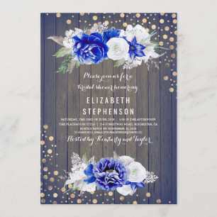 Navy Floral Rustic Bridal Shower Invitation
