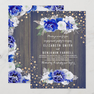 Navy Floral Rustic Engagement Party Invitation