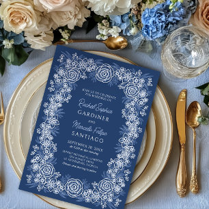 Navy Floral Rustic Wedding Invitation