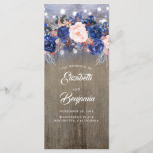 Navy Floral Rustic Wedding Programs