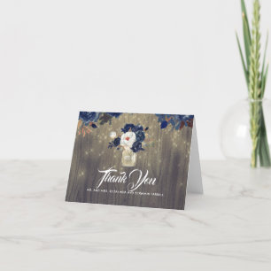 Navy Floral Rustic Wedding Thank You Card