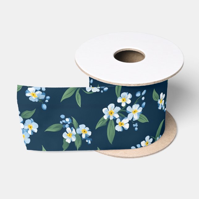 Navy Floral Satin Ribbon (Spool)