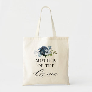 navy floral script mother of the groom tote bag