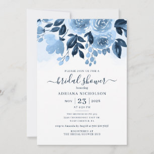 Navy Floral Script Watercolor Bridal Shower Invitation