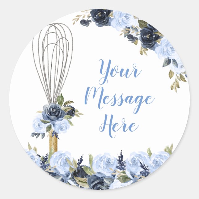 Navy Floral Soon to be Whisked Away Bridal Shower Classic Round Sticker (Front)